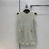 Urban Sexy Dresses Designer Women Summer Dress con botones de letras Milan Runway Tank Crop Top T-shirt Ropa High End A-line Estampado de rayas Jerseys Chaleco L77R