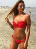 Damskie stroje kąpielowe Plus w Plus 2022 Seksowne kwiaty bikini kątowe push u upnie Bikini Ruffle stroje kąpielowe Brazylijskie kostium kąpielowe na plażowe odzież dla kobiet x0621