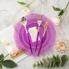 Disposable Take Out Containers Party Tableware Transparent Purple Plastic Plate With Cup Napkin Combo Set Wedding God Day Supplies 230620