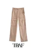 Kvinnor Pants Capris Traf Women Pants Fashion Solid Silk Satin Cargo Pants at the Cuffs Female Trousers Mujer 230620