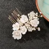 Wedding Ceramic Flowers Hair Comb Barrettes with Luxurious Freshwater Pearls for Bridal Princess Alloy Headpiece Tiaras Fashion