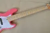 Akçaağaç klavye ile pembe elektrik bas gitar parlayan 5 ip beyaz inci pickguard