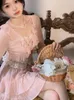 Deux pièces robe dentelle Kawaii Lolita 3 pièces ensemble femmes été arc Vintage doux jupe en mousseline de soie costume femme coréen mignon hauts japonais Mini jupe 230620