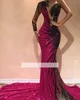 Superbes robes de soirée sirène fuchsia dos ouvert paillettes une épaule robes de soirée arabe reconstitution historique robe de bal de célébrité