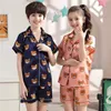 Family Matching Outfits Fake Silk Boys Pajamas Kids Home Pajama Sets Girls Pyjamas Kids Cartoon Sleepwear Baby Nightwear Summer Pijamas for Kids 230621