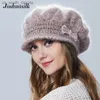 Joshuasilk vinter kvinnor hatt med visir stickad mode angora ull hatt fjäril dekoration dubbel varm hatt l230523