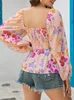 Цветочные топы с длинными рукавами блузки с длинным рукавом элегантны для женщин AST251216488