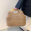 2022 new straw woven women's bag Japanese and Korean net red magazine wooden handle handbag large capacity Holiday Beach light 230621