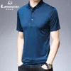 Heren t shirts zomer blauwe moerbei zijde korte mouwen T-shirt van middelbare leeftijd revers Jacquard Slim Top ijs halve mouwen poloshirt