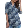 Camicette da donna Top da donna Maniche a 3/4 Pieghe Camicie Abito floreale in denim Maniche a campana trasparenti da donna