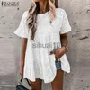 Kvinnors blusar tröjor Bohemian spets ruffle Top Women's Summer Blues Zanzea 2023 Casual Hollow V Neck Blusa Female O Neck Floral Tunic J230621