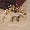 Clip per capelli Janevini Eleganti Tiara di perline da sposa rosa e corone Principessa copricapo Bridal con accessori per orecchini