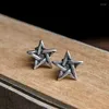 Stud Earrings Solid 925 Silver Five-pointed Star Earring Studs Vintage Antique Color