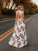 Vestidos casuais verão floral boho feminino elegante vintage longo maxi vestido sexy sem costas festa praia vestido de verão