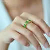 Cluster Rings Natural Real 925 Sterling Silver Inlaid Green Hetian Jade Open For Women Engagement Gift Men