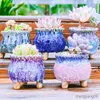 Planters Pots Creative Ceramic Flowerpot Coarse Poterry Floral Pattern Fleshy Plant Pot Breathable Office Desktop Ornaments Garden Decor