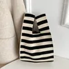 Einkaufstaschen Handgemachte Handtasche Frauen Mini Knoten Handgelenk-tasche Weibliche Casual Farbe Breite Streifen Plaid Einkaufstasche Student Wiederverwendbar