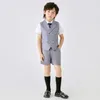 Costumes Enfants Été Uniforme Scolaire Costume Ensemble Garçons Filles Gris Gilet Shorts Cravate Vêtements Enfants Hôte Fête Performance Pogray Costume 230620