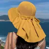 Chapéus de aba larga chapéus de balde verão feminino chapéu de balde com xale respirável malha oca boné de praia luxo grande laço feminino rosto pescoço proteção chapéu de sol 230620