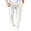 Heren Broek Mode Katoen Linnen Mannen Casual Werk Effen Witte Elastische Taille Streetwear Lange Broek Trekkoord Joggingbroek 230620