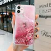 Peach Blossom Quicksand Phone Case Flower Liquid Back Cover Glitter Water Bling Protector för iPhone 14 13 12 11 Pro Max Samsung Note20 Ultra Note10 Note9 S23 S22 S21