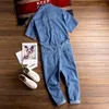 Mäns jeans vår sommar mode overall mäns denim jumpsuits kort ärm blå hip hop last byxor en bit romper manliga byxor