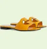 Slipper cutout slides Women's sandal New Fashion Ladies Slippers Designer Flat Sandals Leather Casual Beach Flip-flops Box EU35-43