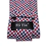 Bow Ties Hi-Tie Red Houndstooth Plaid Necktie For Men Blue Luxury Men's Tie Set Silk 8.5cm Large Fashion Hanky Cufflinks Quality