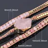 Bangle Natural Stone Bracelet Pink Quartz Leather Wrap Bracelets for Women Rose Gems Crystal Beads Bohemia Jewelry 230620