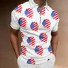 Polos masculinos 2023 verão roupas masculinas camisas polo streetwear estampa de bandeira casual manga curta camiseta masculina gola virada para baixo zíper baile de formatura