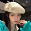 Sweet Girl Design Beret Women Fashion Rhinestone Pentastar Intersperse Bud Painter Hat Boinas Female Shopping Festival Gift L230523