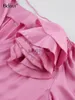 Koszule bluzki damskiej bclout vintage różowe koszule kwiatowe kobiety 2022 eleganckie koronki w dekolcie satynowe satynowe bluzki seksowne plisowane kwiaty impreza luźne bluzki topy J230621