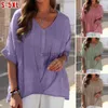 Kvinnors blusar Skjortor S-5XL Size Women Casual Loose Shirts Summer Autumn Half Sleeve Elegant Chic Blouse V Neck Button Topps Ny 2023 J230621