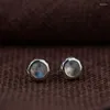 Stud Earrings S925 Silver Antique Craft Simple Fashion Round Exquisite Female Model