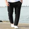 Heren Broek Mode Katoen Linnen Mannen Casual Werk Effen Witte Elastische Taille Streetwear Lange Broek Trekkoord Joggingbroek 230620