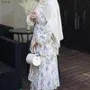 Этническая одежда мусульманина бохо, цветочное печатное платье, женщины, элегантная мода с длинным рукавом, абайя исламская одежда