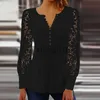 Chemisiers pour femmes Chemises 2023 Printemps Été Nouvelle Dentelle Manches Longues Blouses Slim Col V Manches Longues Casual Couleur Unie Pulls Élégant Commute Femmes J230621