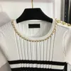 T-shirt damski 2023 Kobiety Summer Knit Tee Designer Tops z pasiastymi guzikami Milan Runway Ubranie Ubranie High End marka Elastyczność Sweter H9RU