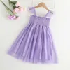 Abiti da ragazza Abito per bambini 2-6 anni Compleanno Stile coreano Manica con volant Viola Tulle Bretella Principessa Abiti casual Ootd Per ragazza AA230531