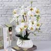 Decorative Flowers 9 Heads Orchid Ceramic Basin Artificial Flower Phalaenopsis Potted Wedding Silk Feel Glue Home Decor Indoor