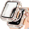 Diamond Watch Case Embutido Vidro Temperado para Apple Watch 38mm 40mm 42mm 44mm 41mm 45mm iWatch 8 7 6 SE 5 4 3 Capa
