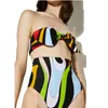 Costumi da bagno da donna Bikini a vita alta Costume da bagno push up con fiocco geometrico a righe taglie forti 230620