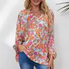 Wholesale Fall Women Clothes Floral Print Loose Fit Ruched V Neck Blouse Women AST251213580