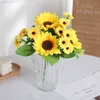 Dried Flowers Yellow Silk Sunflower Artificial Bouquet for Home Office Party Garden Hotel Wedding Decoration