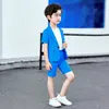 Suits Boys Summer Royal Blue Suit Jacket Shorts 2pcs Formal Dress Kids Pography Blazer Children Graduation Tuxedo Toddler Costume 230620