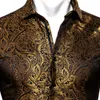 Camicie da uomo Barry.Wang 4XL Luxury Gold Paisley Camicie di seta da uomo Camicie a fiori casual a maniche lunghe da uomo Camicia da uomo firmata BY-0061 230620