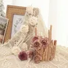 Dried Flowers 5pcs Silk Artificial Flower With Burning Rose Head Garden Wedding Arrangement Family Party Gift Box Diy Decorative