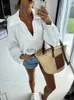 Chemisiers pour femmes Chemises Femmes Casual Chemisier Blanc Sexy Col En V À Manches Longues Lâche Solide Chemise Top 2022 Printemps Automne Mode Streetwear Femme Blouses Tops J230621