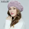 Joshuasilk Autumn Winter Womens Beret Angora Faux Fur Miękki i delikatna dekoracja ciepła kapelusz No nogi Model mody L230523