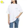 Camisetas Masculinas Estilo Azul Letra Cursiva Vetements Camiseta Homens Mulheres Tecido Pesado Algodão VTM Top Back Bordado Vetements T 230620